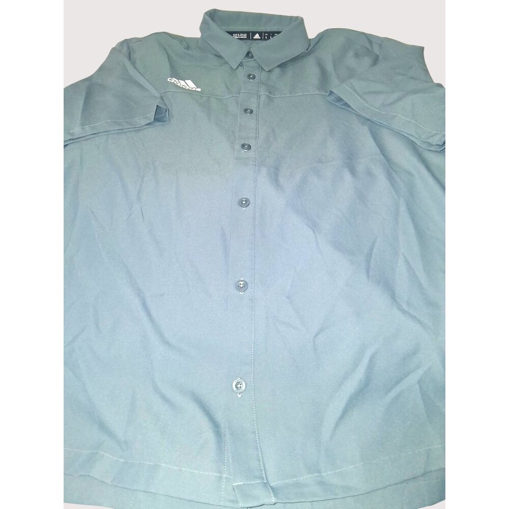 Adidas Mens Grey Button-Up Polo Shirt L Short Sleeve Lightweight Golf Wear